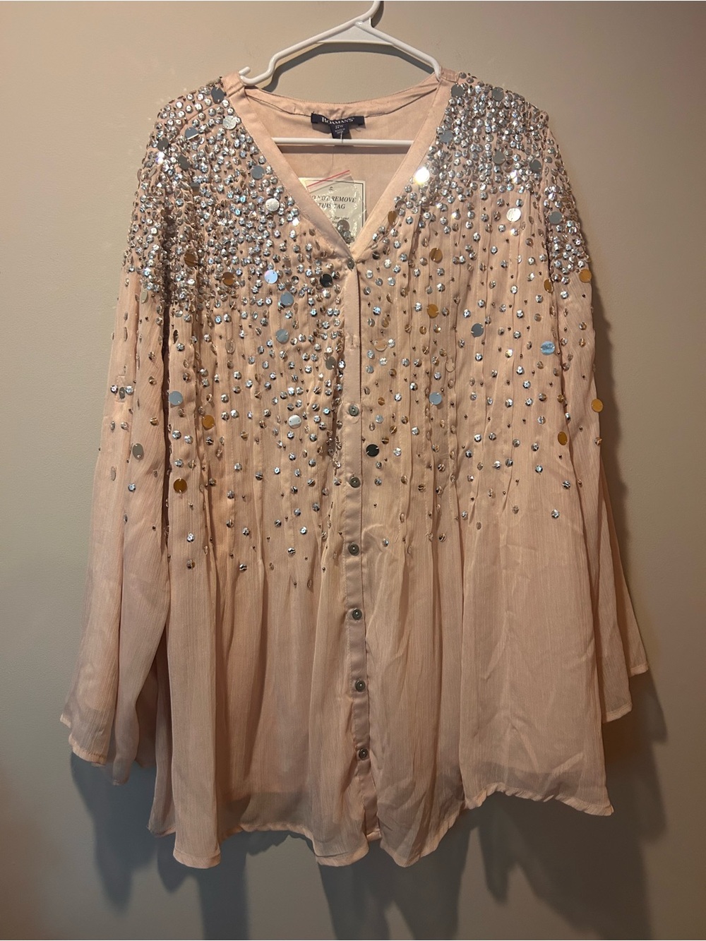 NWT Roaman's Woman's Plus Size 22 Shirt Pink Silver Sequin Glam Cocktail Sparkle - Picture 2 of 5